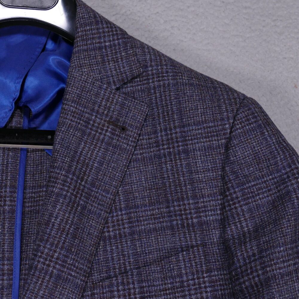 Joseph Abboud Sport Coat Blazer Mens 46R SLIM FIT Blue Brown Plaid Unstructured